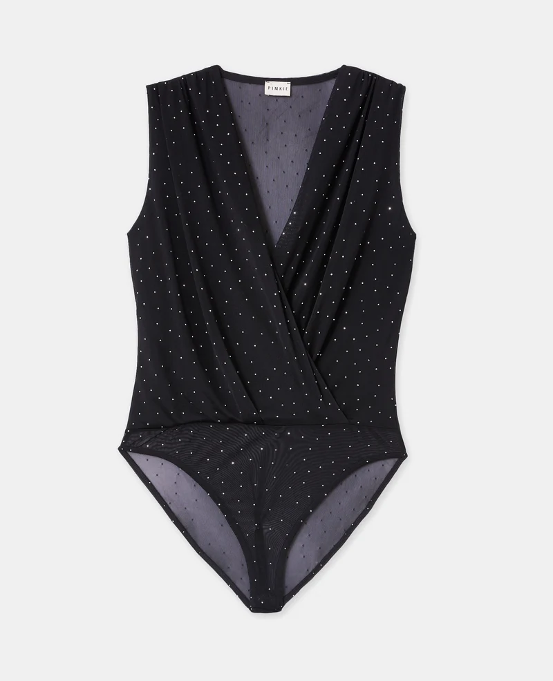 Body sans manches en voile avec strass