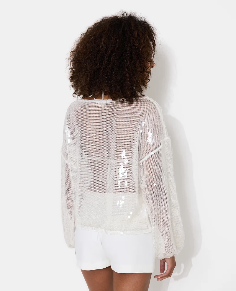 Top en maille ajourée avec sequins transparents
