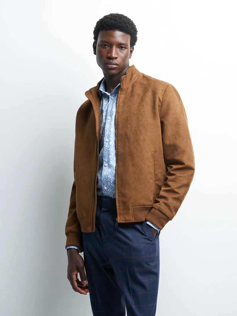 Blouson suédine col montant