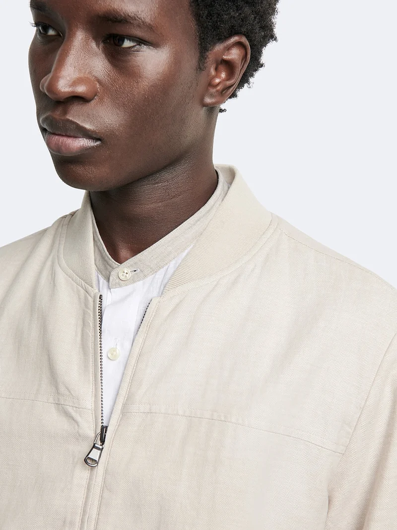 Blouson en coton-lin col teddy