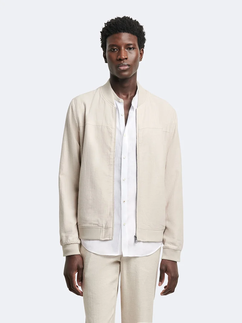 Blouson en coton-lin col teddy