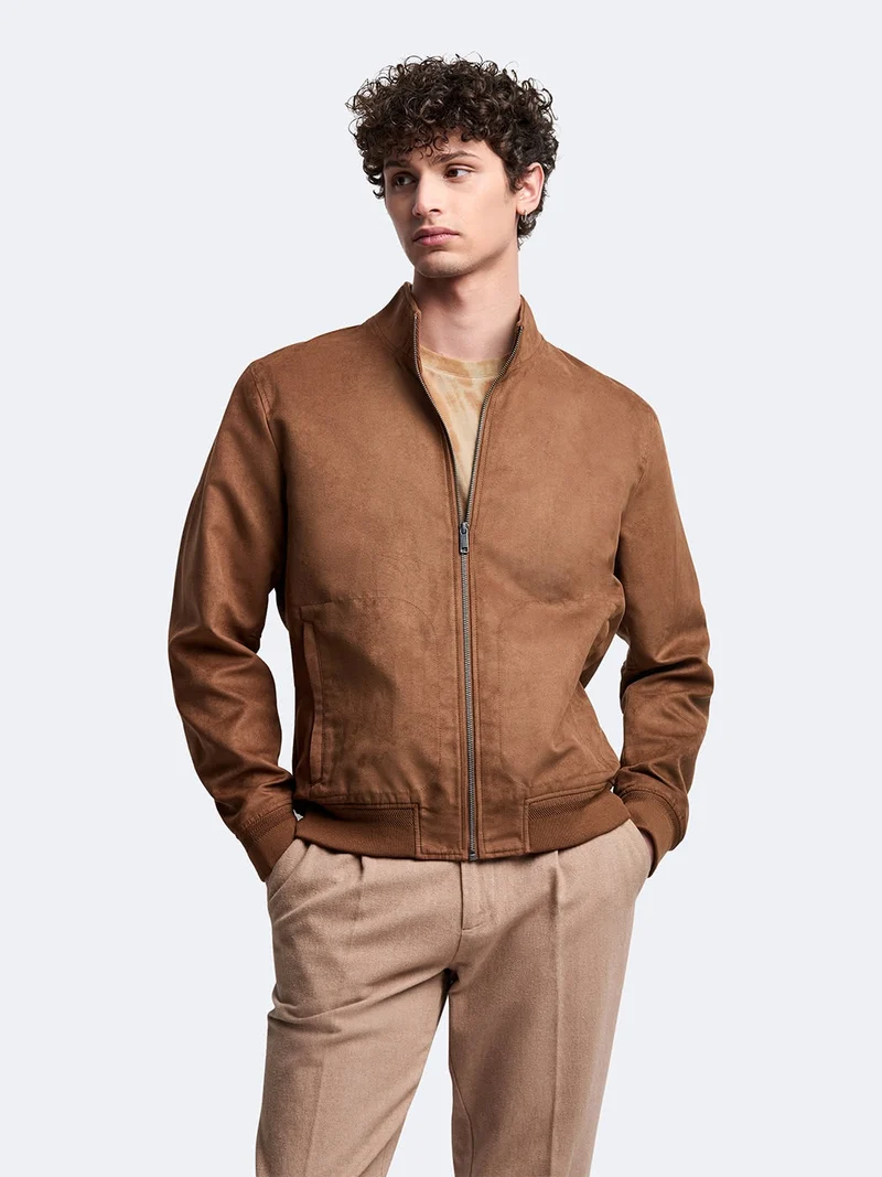 Blouson en suédine col montant