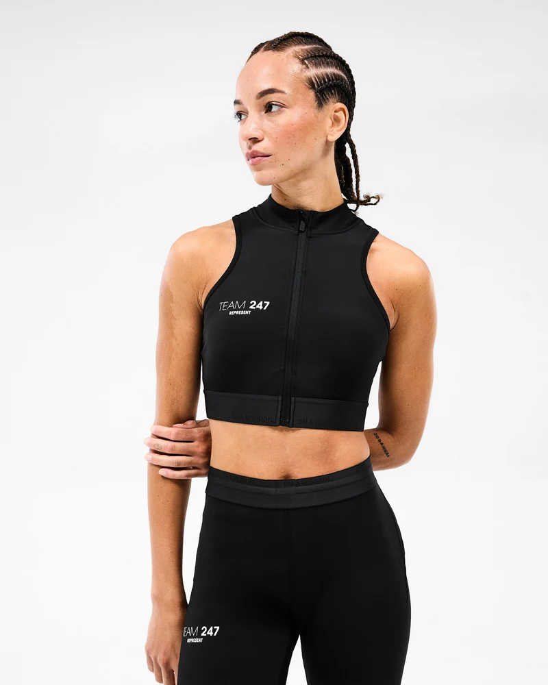 247 Zip Front Performance Crop - Black