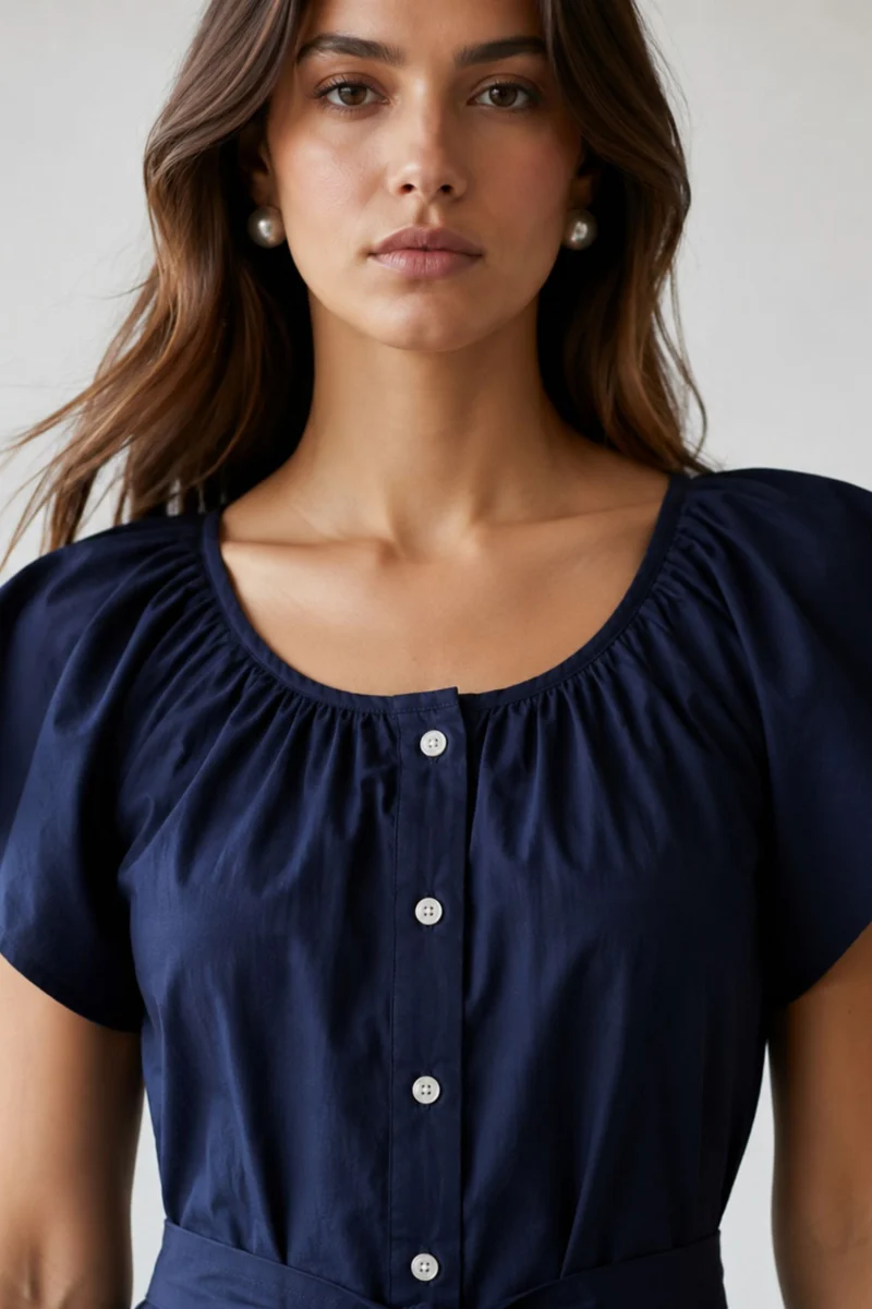 Hanri|100% Cotton Midi Dress With Extended Sleeves