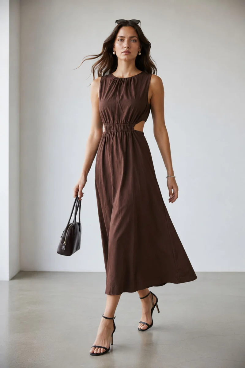 Zirelle|100% Cotton Gathered Midi Dress