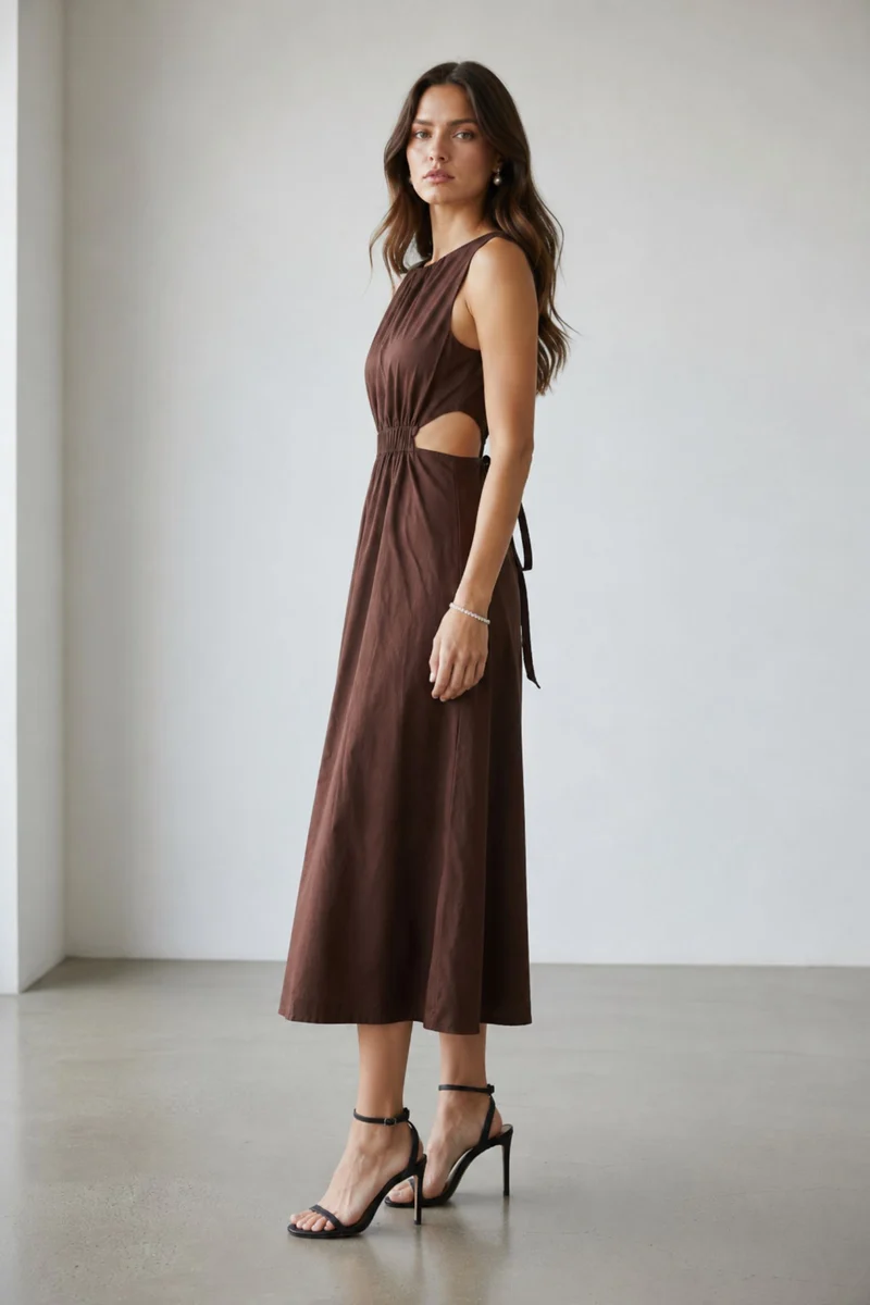 Zirelle|100% Cotton Gathered Midi Dress