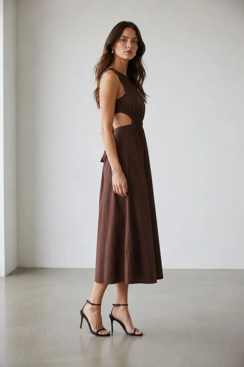 Zirelle|100% Cotton Gathered Midi Dress