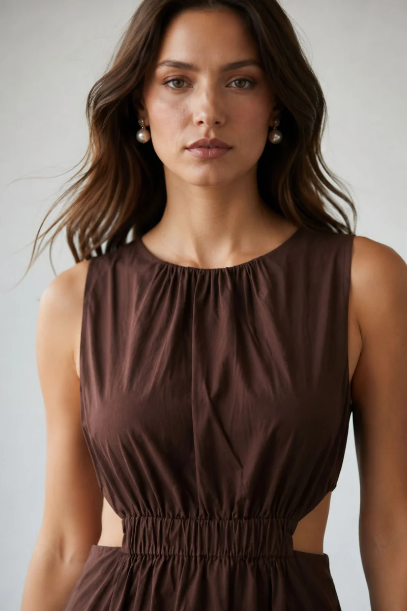 Zirelle|100% Cotton Gathered Midi Dress