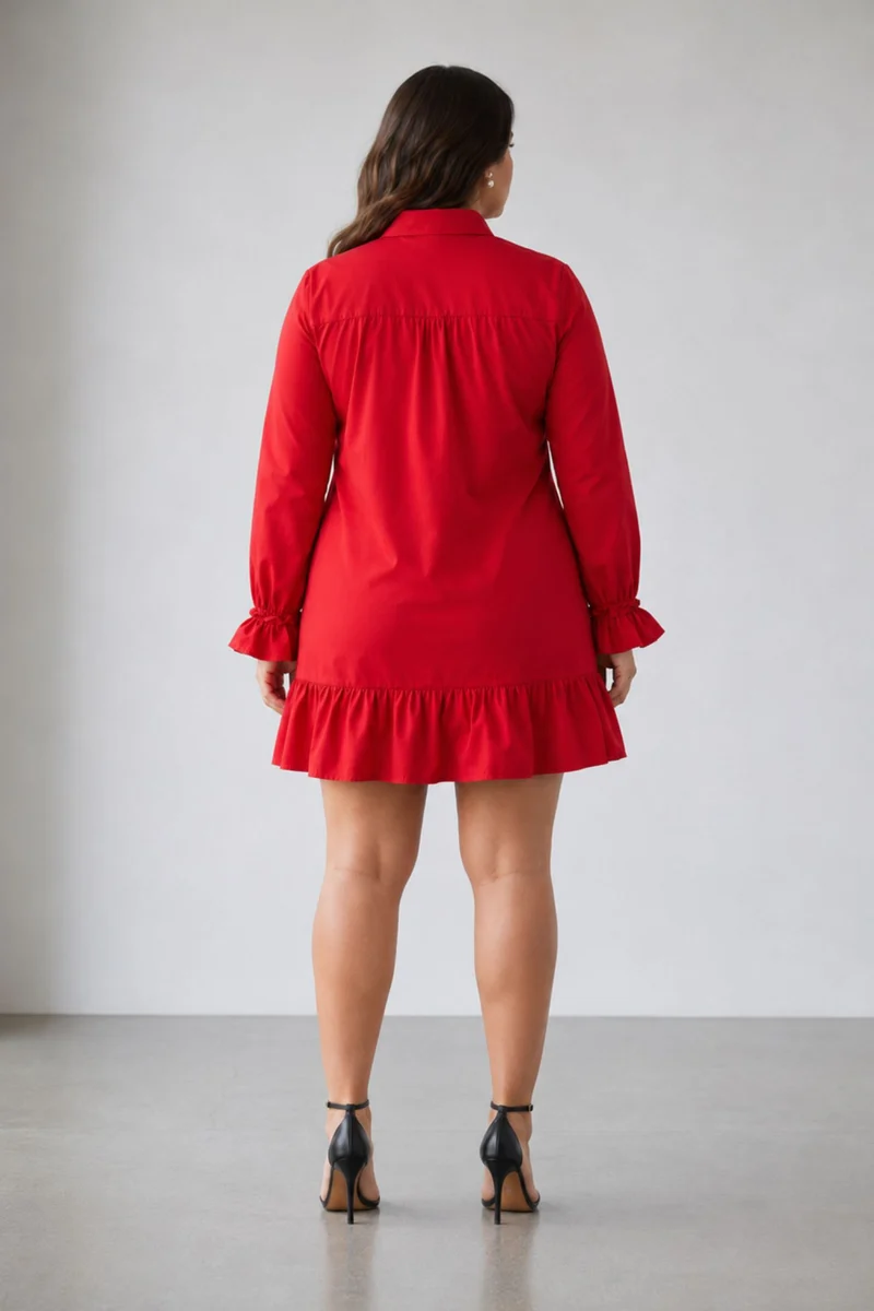 Hallye|100% Cotton Mini Shirt Dress With Ruffle