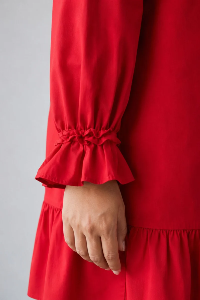 Hallye|100% Cotton Mini Shirt Dress With Ruffle