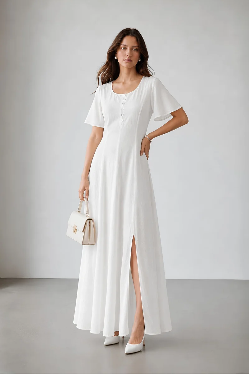 Hanura|100% Viscose Maxi Dress With Side Slit