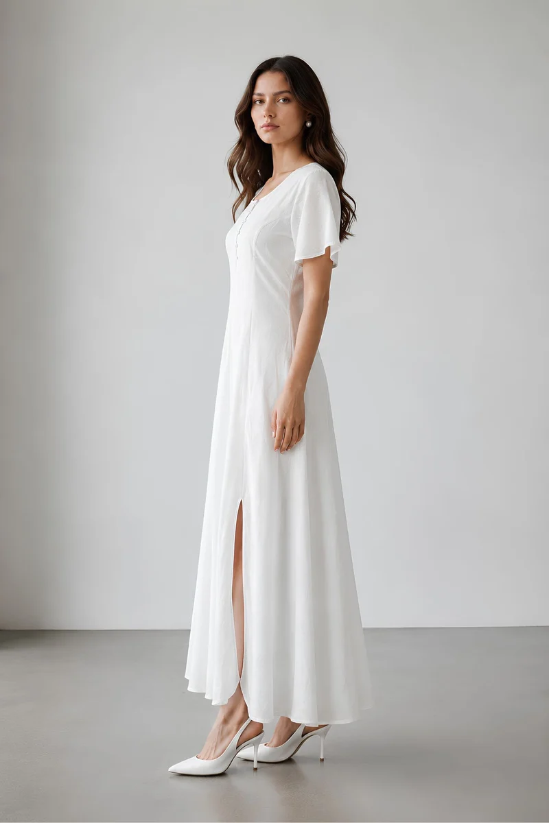 Hanura|100% Viscose Maxi Dress With Side Slit
