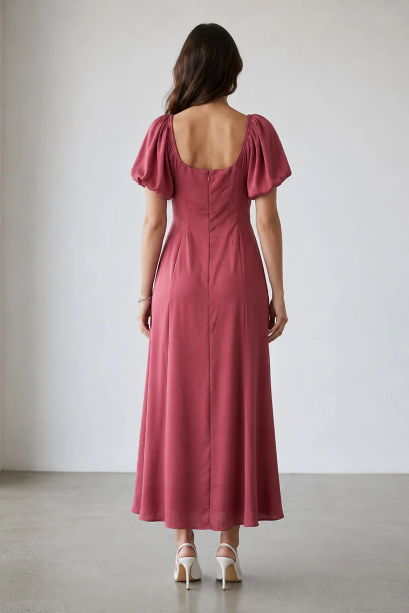 Orelissea|Maxi Dress With Puff Sleeves & Pleats