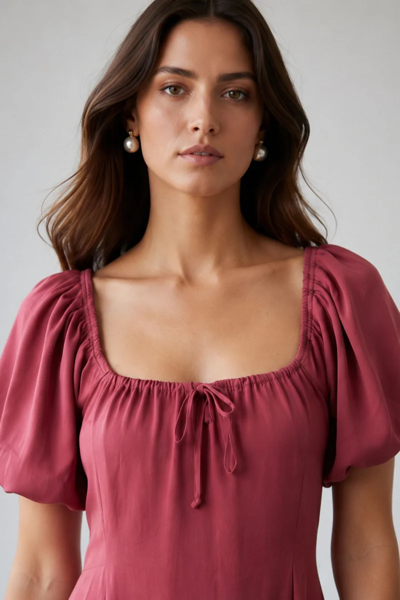 Orelissea|Maxi Dress With Puff Sleeves & Pleats