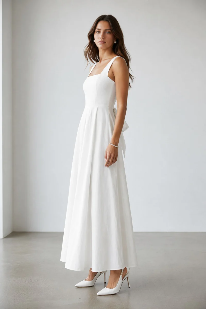Preyashi|100% Cotton Fit And Flare Dress With Bow