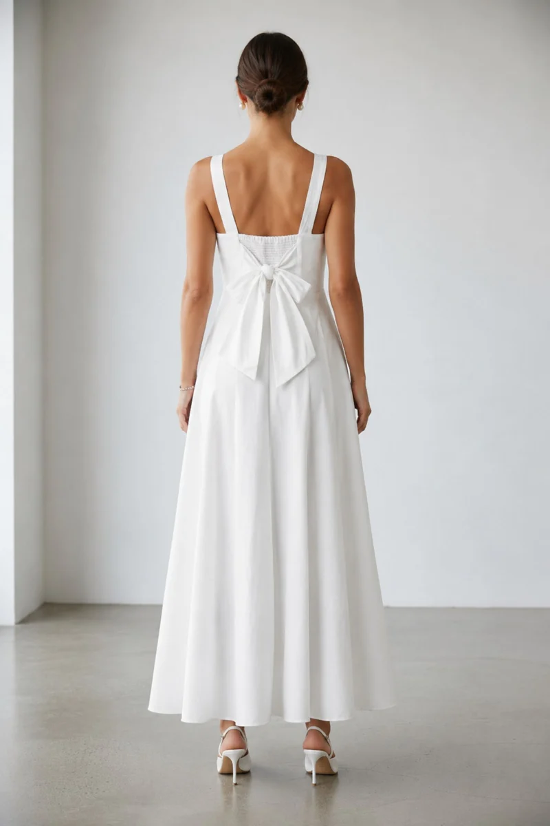 Preyashi|100% Cotton Fit And Flare Dress With Bow