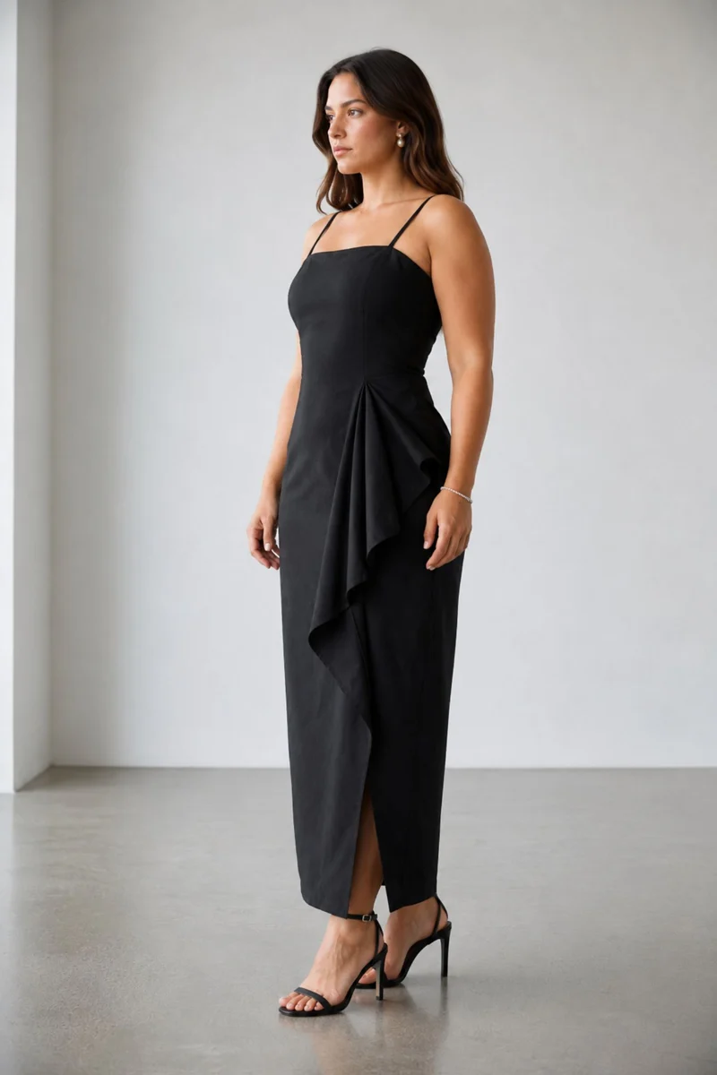 Rivelle|100% Viscose Strapless Fitted Maxi Dress