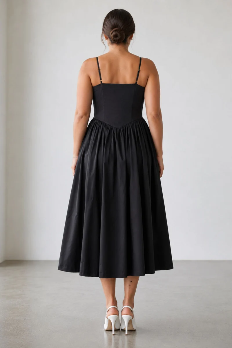 Rosenya|100% Cotton Basque Corsage Maxi Dress