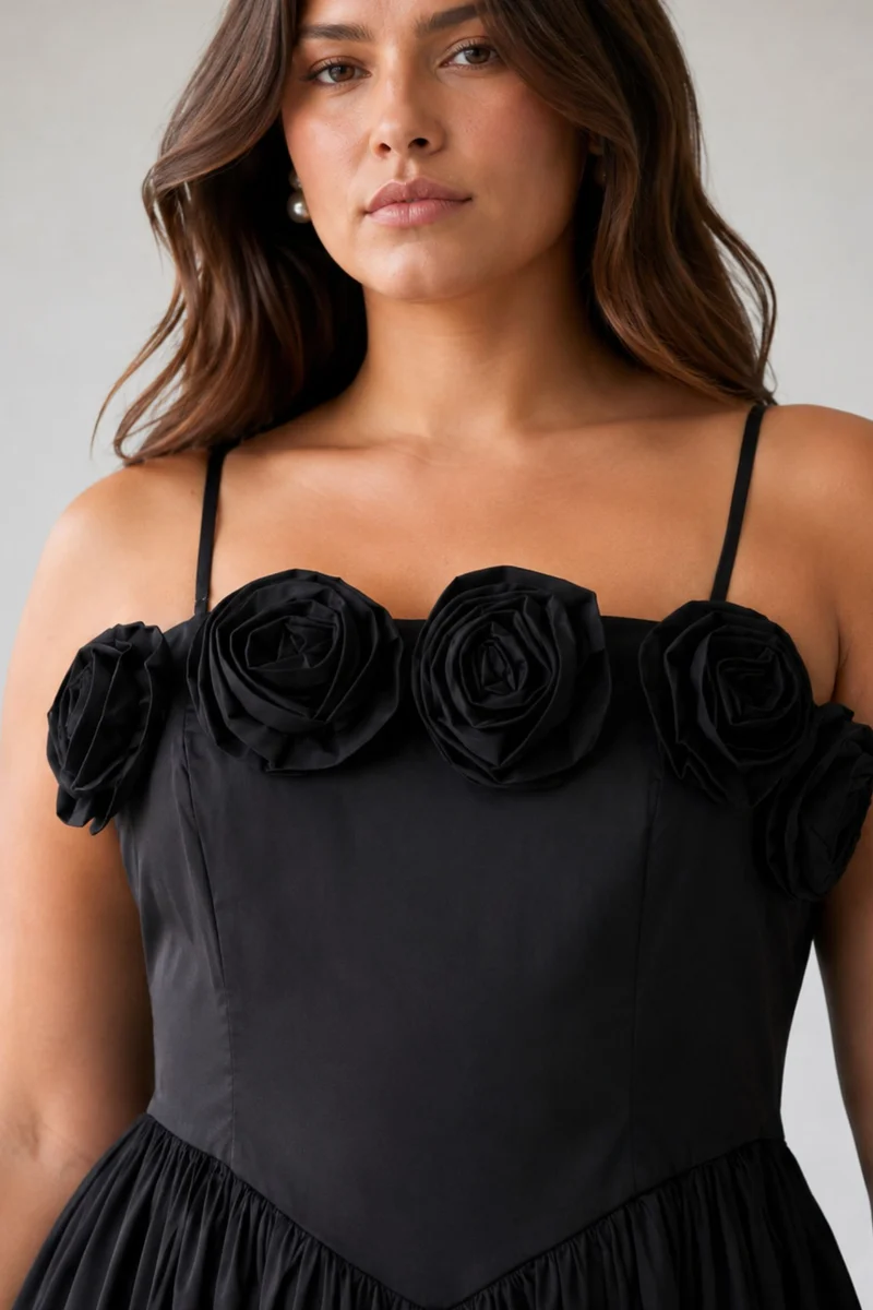 Rosenya|100% Cotton Basque Corsage Maxi Dress