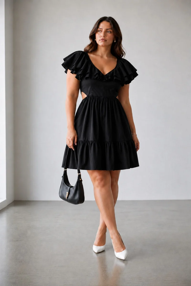 Rianelle|100% Cotton Ruffle Sleeve Mini Dress