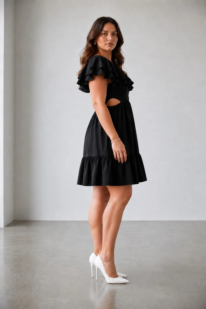 Rianelle|100% Cotton Ruffle Sleeve Mini Dress