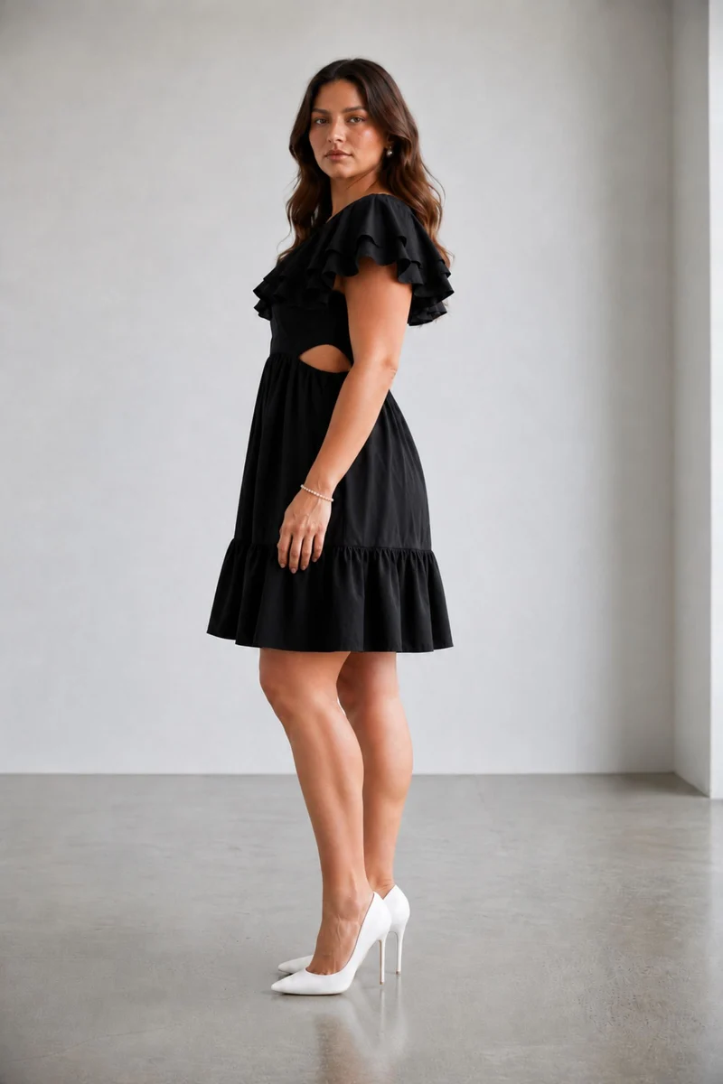Rianelle|100% Cotton Ruffle Sleeve Mini Dress