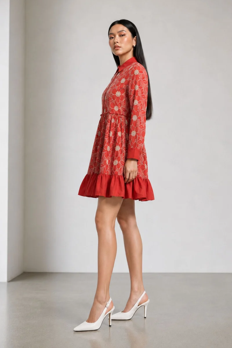 Avelisse|100% Cotton Embroidered Shirt Dress