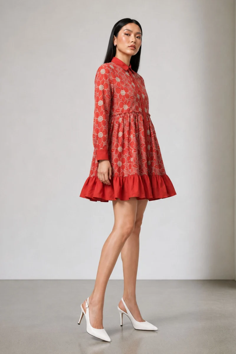 Avelisse|100% Cotton Embroidered Shirt Dress