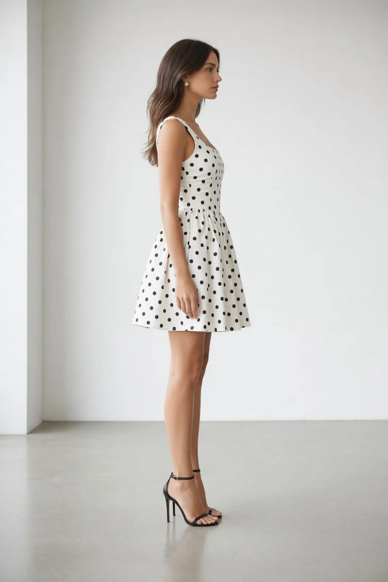 Aurette|100% Viscose Polka Lace Detail Mini Dress