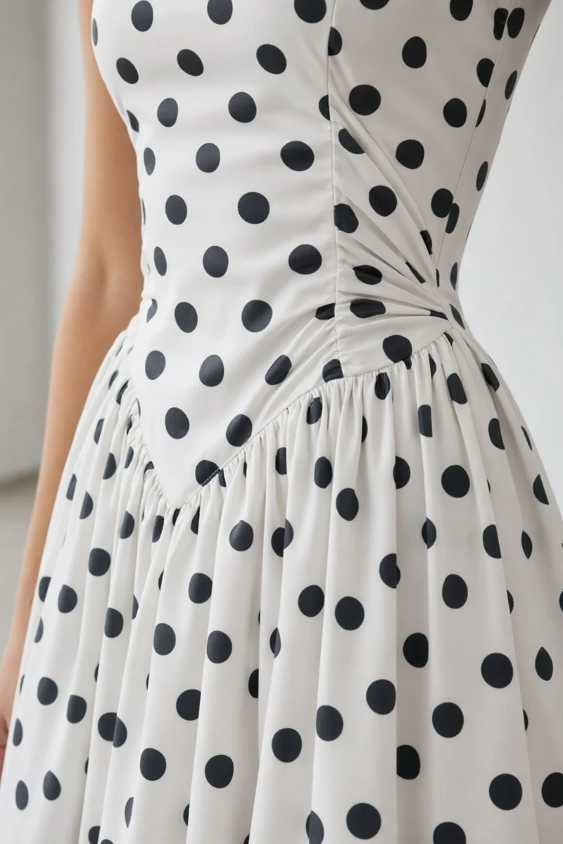 Aurette|100% Viscose Polka Lace Detail Mini Dress