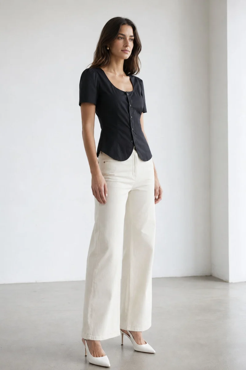 Orabelle|100% Cotton Scoop Neck Tie-Back Peplum Top