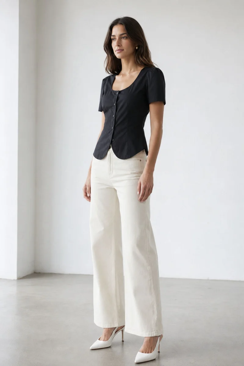 Orabelle|100% Cotton Scoop Neck Tie-Back Peplum Top