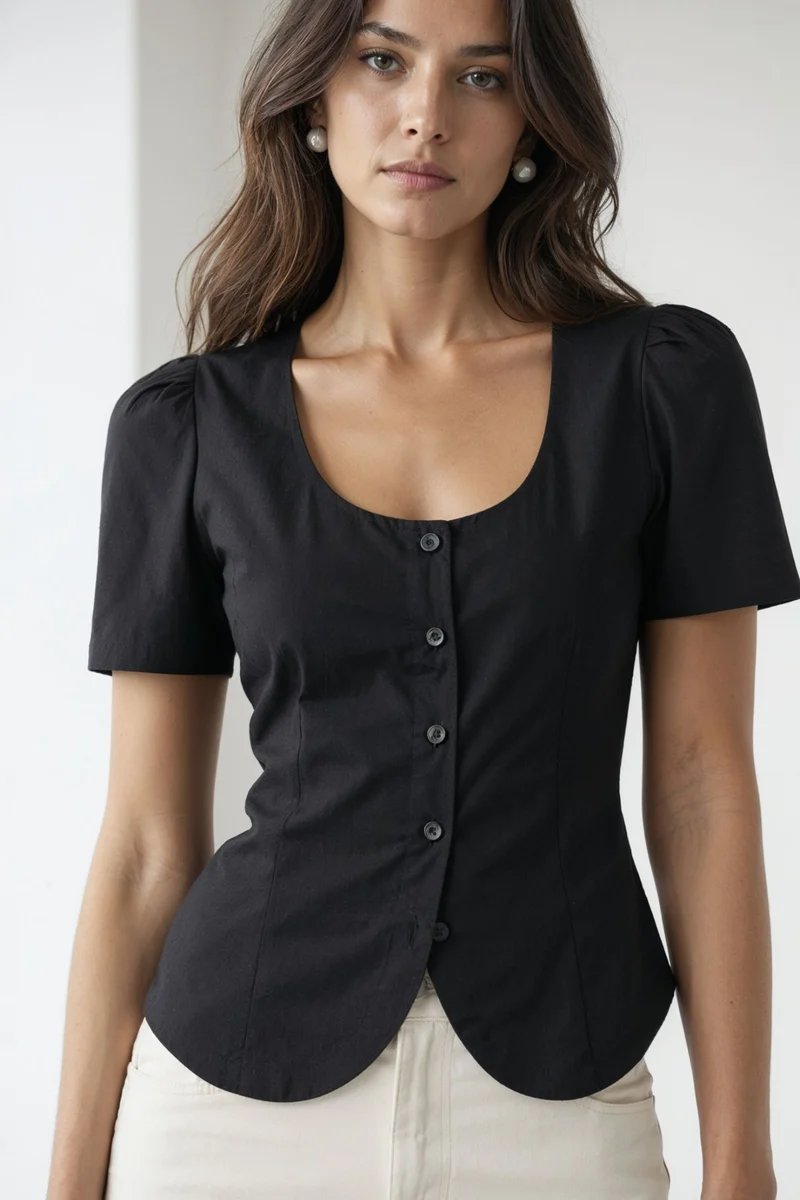 Orabelle|100% Cotton Scoop Neck Tie-Back Peplum Top