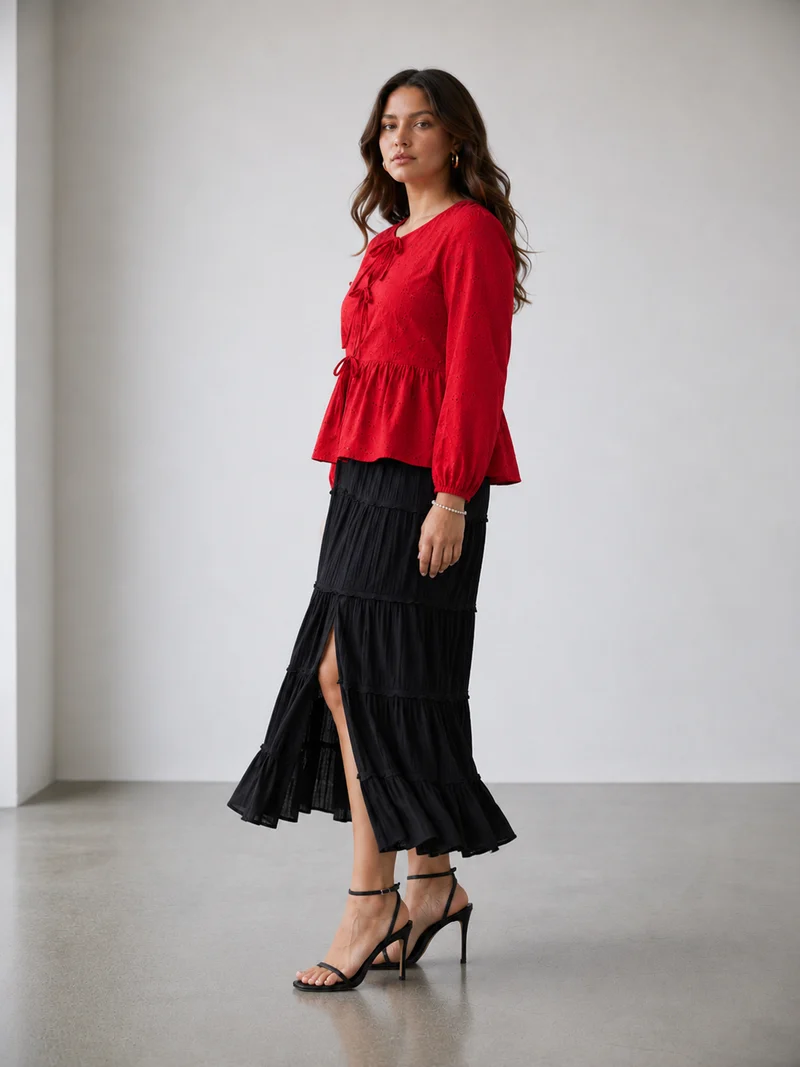 Lunaria Top|100% Cotton Schiffli Peplum Top
