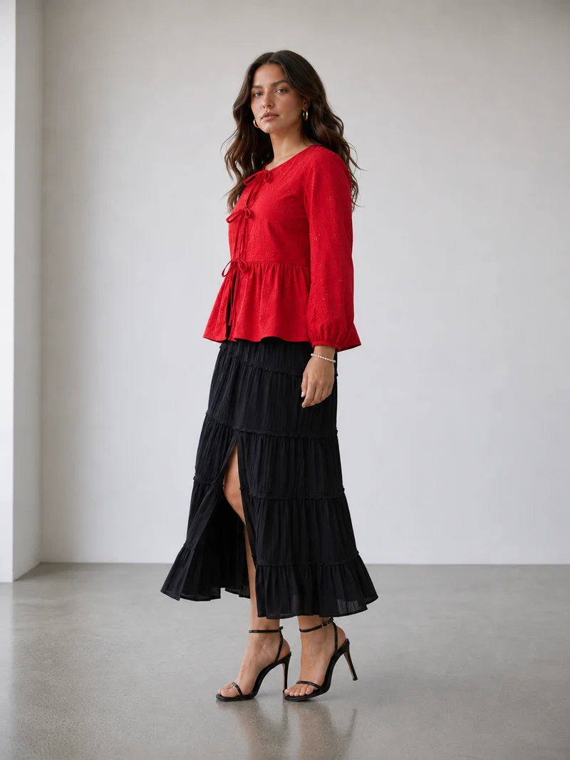 Lunaria Top|100% Cotton Schiffli Peplum Top