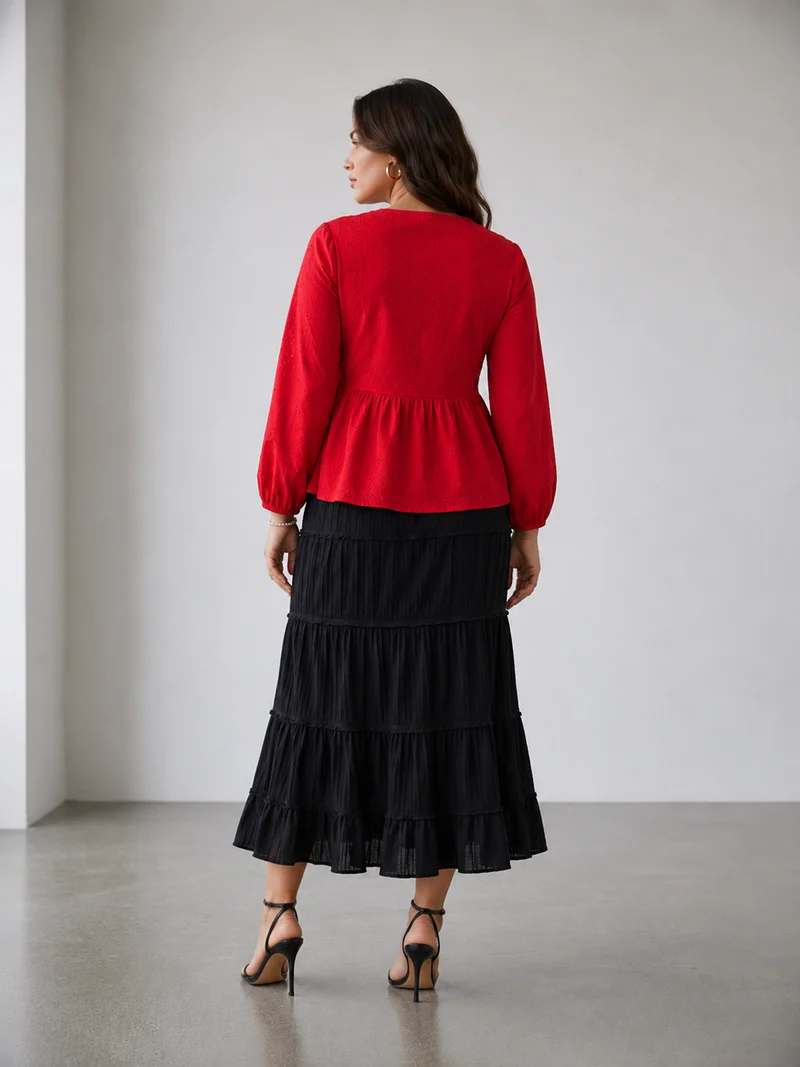 Lunaria Top|100% Cotton Schiffli Peplum Top