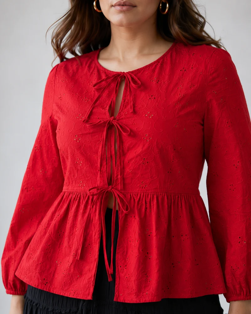 Lunaria Top|100% Cotton Schiffli Peplum Top