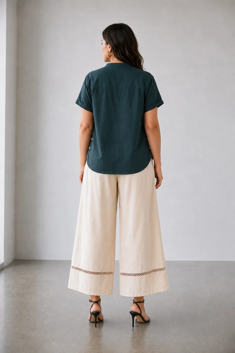 Sorella|100% Cotton Relaxed Fit Button Detail Top