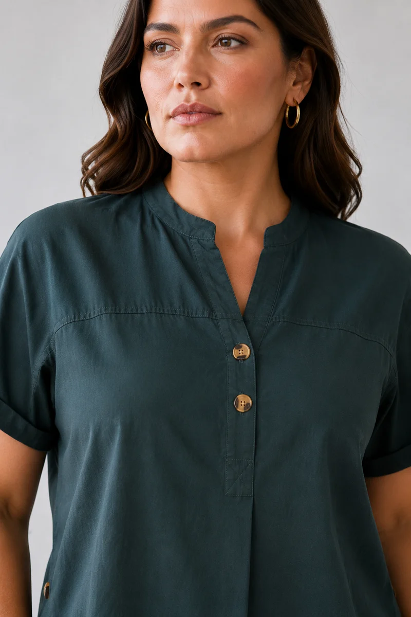 Sorella|100% Cotton Relaxed Fit Button Detail Top