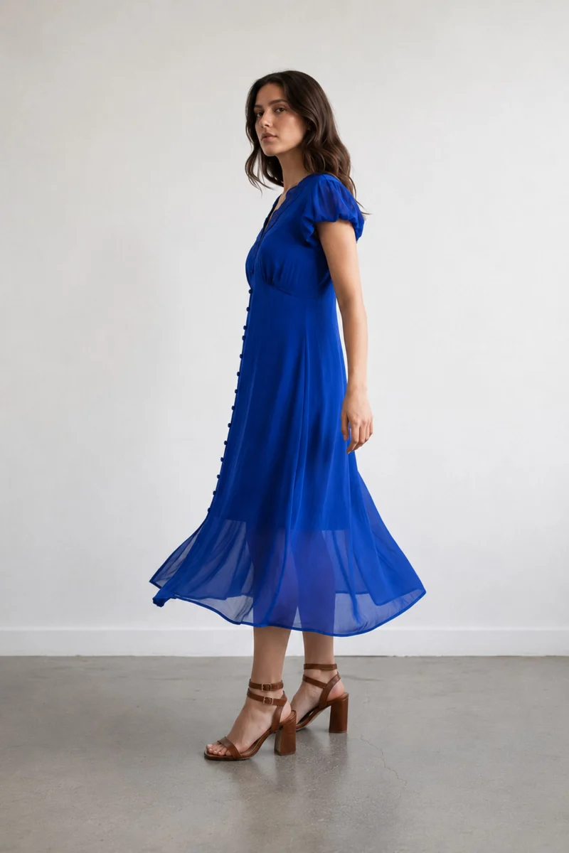 Liora|100% Viscose Lace Detail Midi Dress