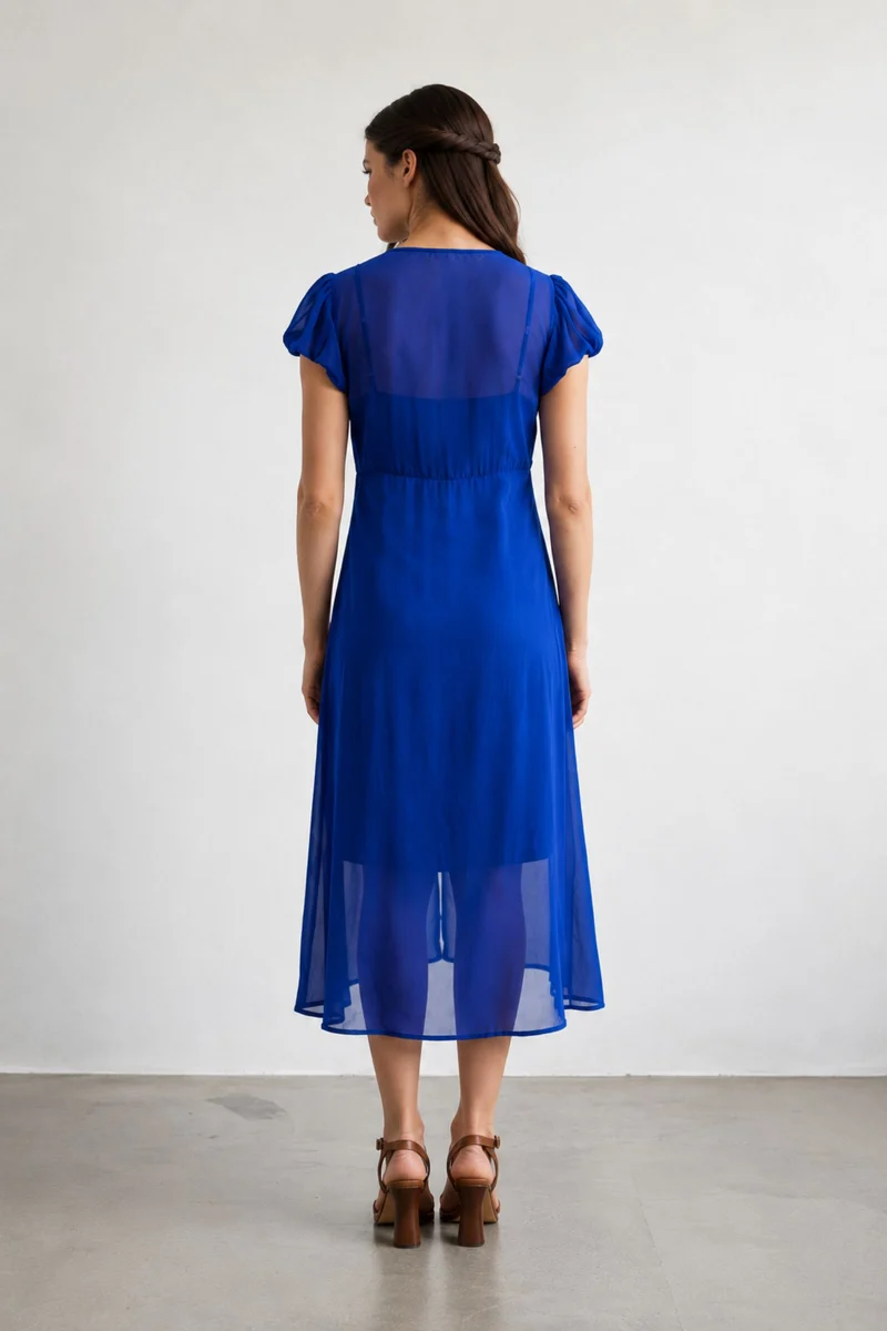 Liora|100% Viscose Lace Detail Midi Dress