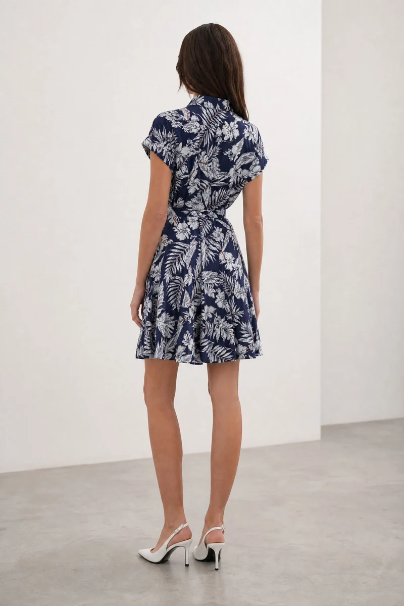 Celestia|100% Viscose Printed Shirt Dress With Metal Buckle