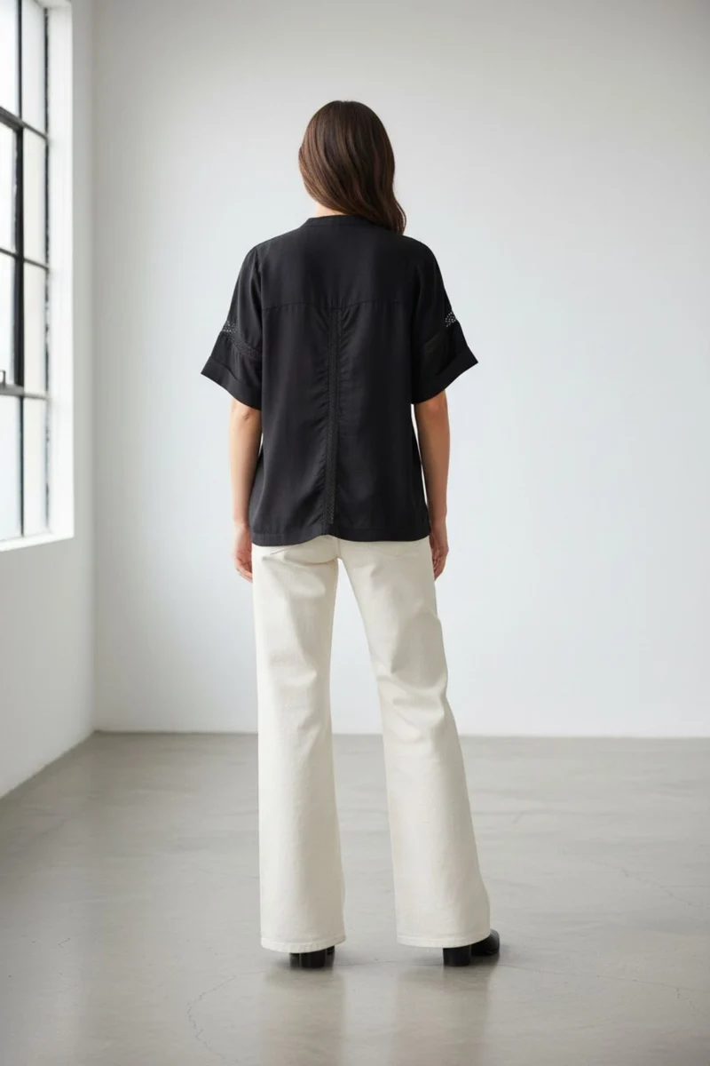 Sorellea|100% Viscose Relaxed Lace Panel Shirt