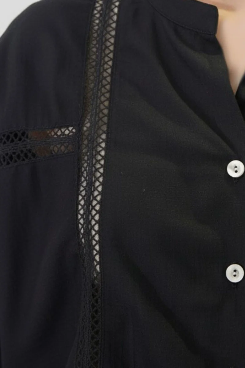 Sorellea|100% Viscose Relaxed Lace Panel Shirt