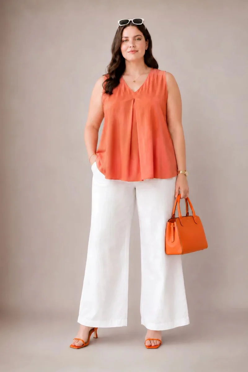 Solarah|100% Cotton V Neck Flared Top