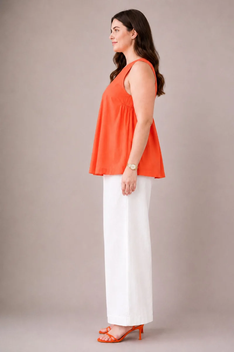 Solarah|100% Cotton V Neck Flared Top