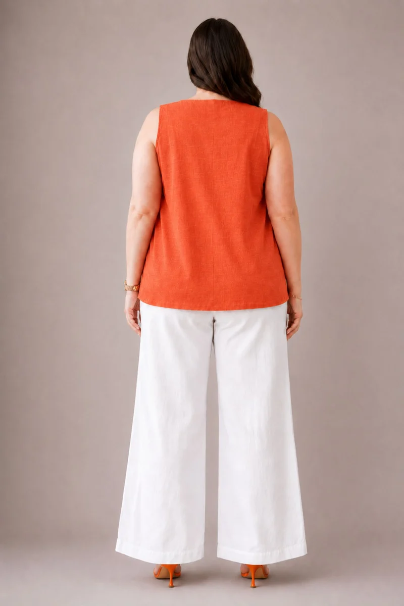 Solarah|100% Cotton V Neck Flared Top