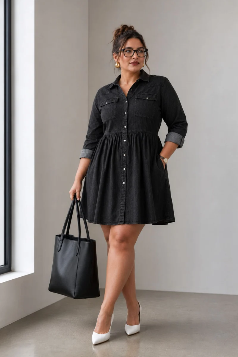Celestila|100% Cotton Denim Shirt Dress