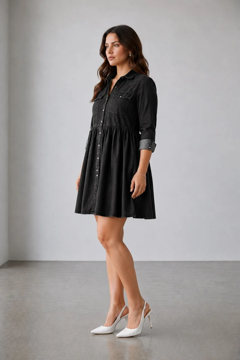 Celestila|100% Cotton Denim Shirt Dress