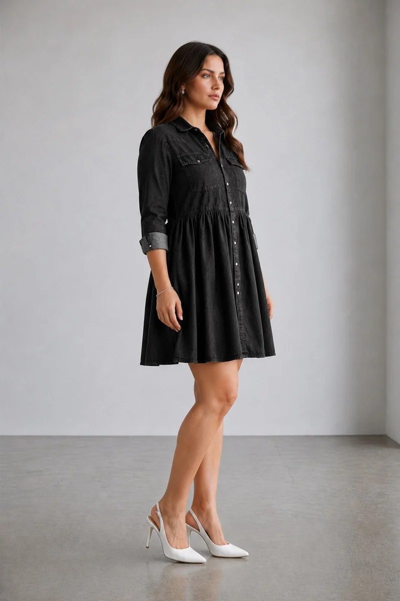 Celestila|100% Cotton Denim Shirt Dress